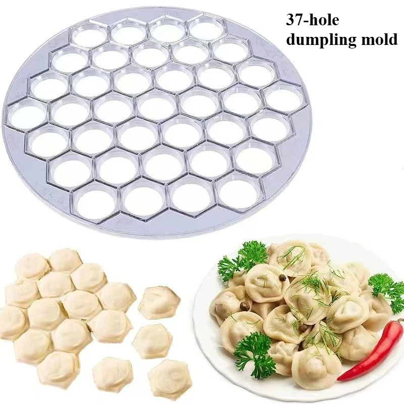 Pelmeni Dumpling Mold Metal 37 Hole Pastry Press with Wooden Handle Double Wheel Pasta Cutter for Ravioli and Dumplings