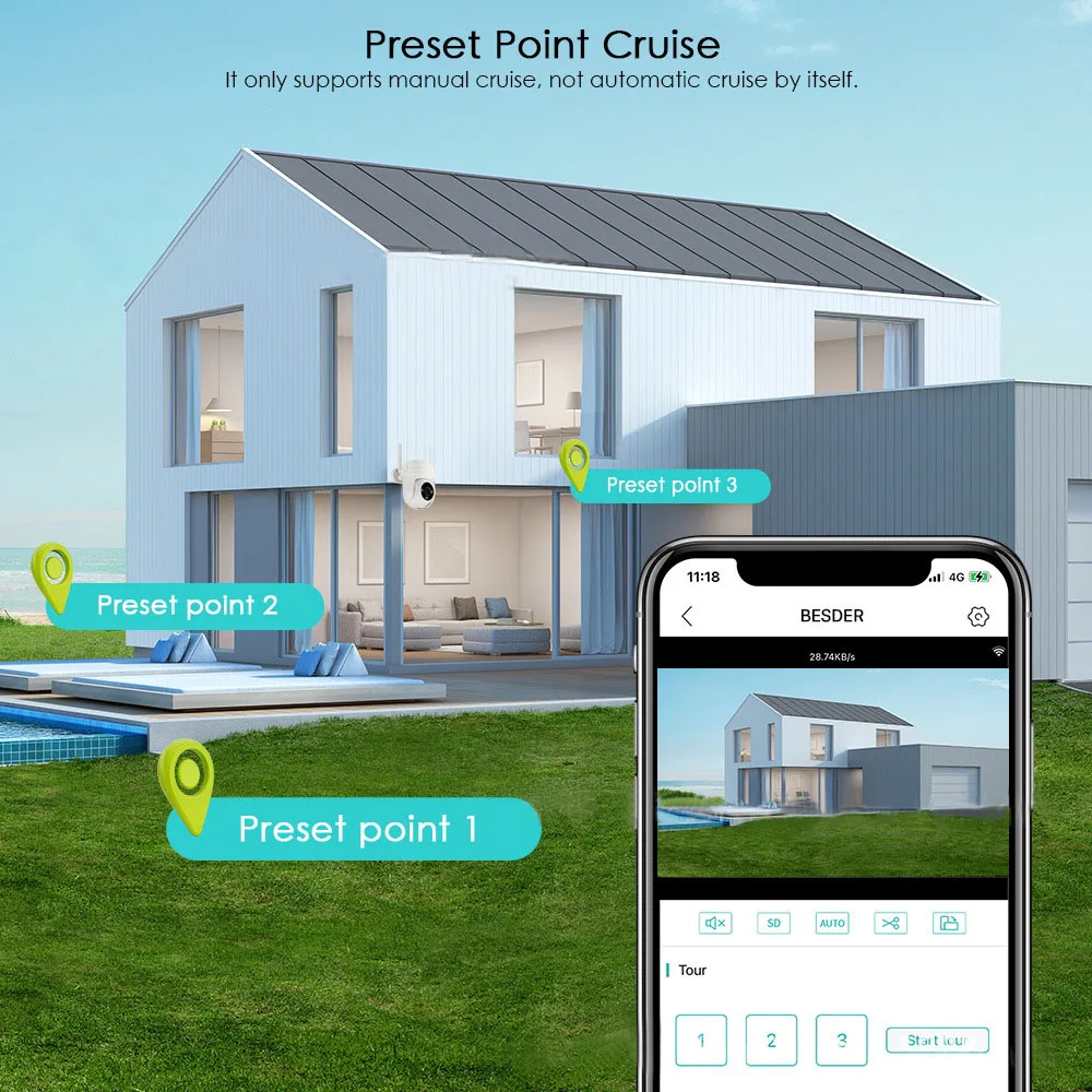 Câmera de segurança externa interna sem fio HD 1080P com visão noturna e detecção de movimento Câmera de vigilância CCTV WiFi para casa