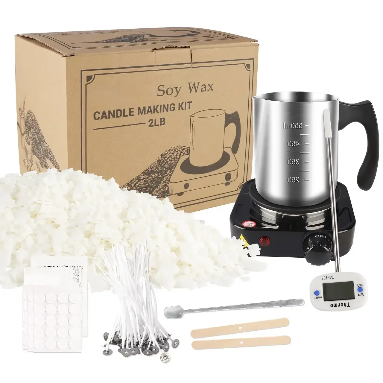 Candle Making Kit - Adult DIY Artistic Candle Melting Pot - Homemade Beginner Candle Supplies - Includes Stirring Spoon, Thermometer, Melting Pot - Suitable For Adults And Beginners