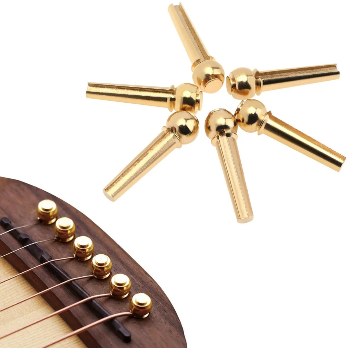 6Pcs Guitar Strings Nail Metal Acoustic Guitar Bridge Pins Brass Fixed Cone Pins String nut Nails for Guitar Parts Replacement