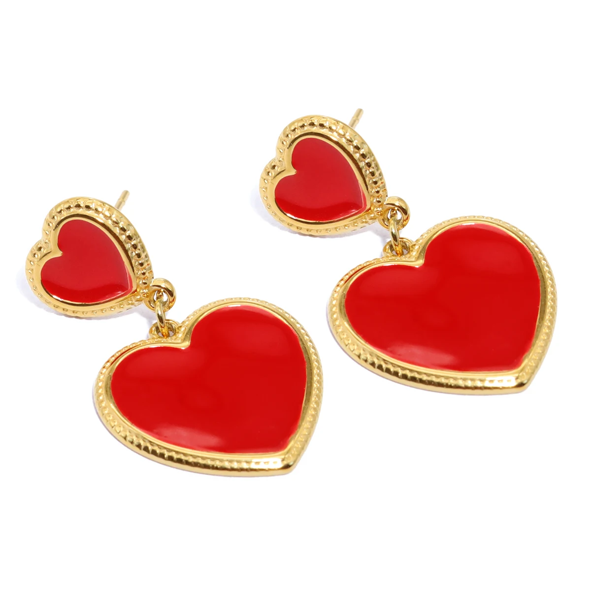 WILD & FREE Kolczyki w kształcie serca ze stali nierdzewnej z czerwoną emalią dla kobiet Modna, słodka, urocza, wysokiej jakości biżuteria wodoodporna