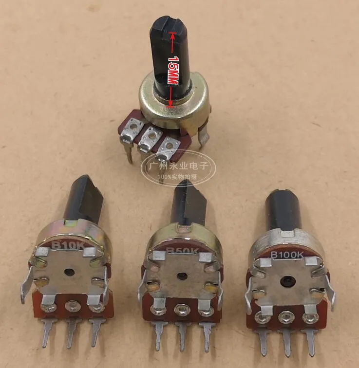 

5 шт., одиночный вертикальный потенциометр R121, 3 фута, B10K, B50K, B100K, усилитель мощности, аудио, регулятор громкости, 15 мм f