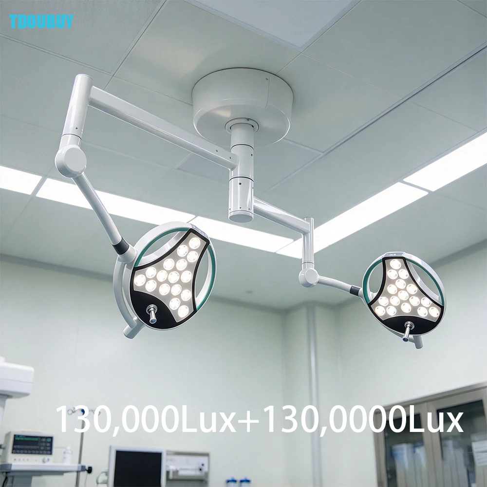 JD1700J Pro Double Ceiling Mounted LED Shadowless Lamp, 13000-130000Lux, Ra93, Veterinary OT Operation Light for Animal Clinic