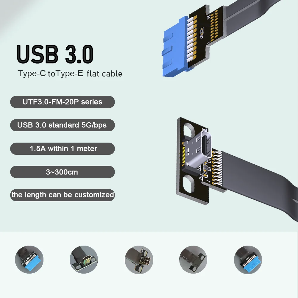 USB 3.0 Type-C Female Socket To Internal 19Pin Type-E Male Flat Extension Cable With PCI baffle For ITX/ATX motherboard A4 Case