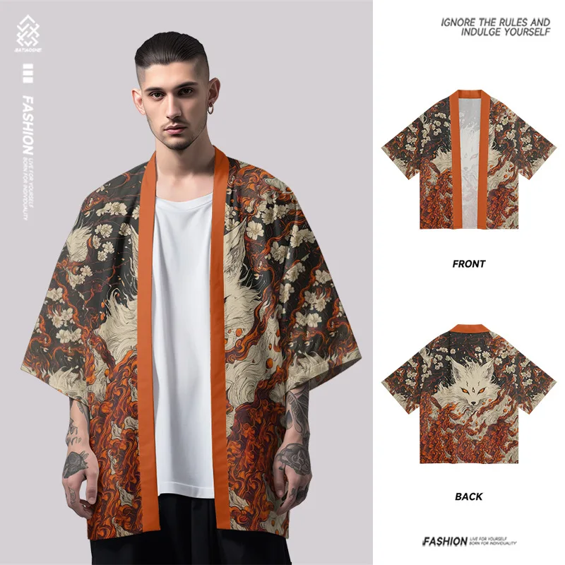 العديد من الأنماط اليابانية إيناري فوكس طباعة كيمونو 2025 الصيف النساء الرجال هاوري المتضخم سترة يوكاتا رداء Harajuku القمم