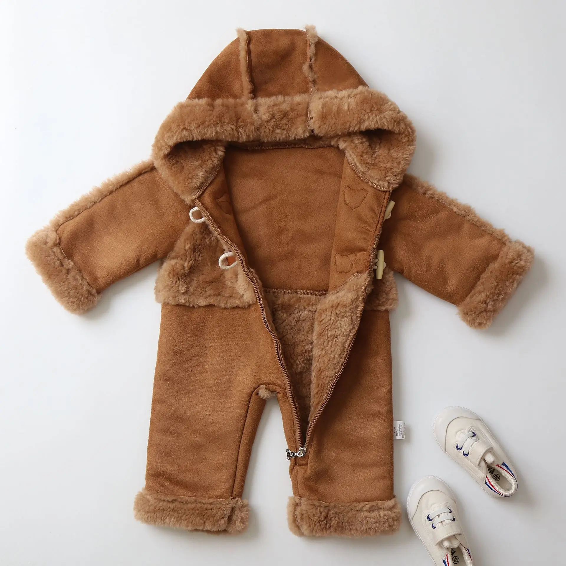 Baby Toddler Shearling Hooded Jumpsuit Winter Warm Outwear 2026 New Romper Coat for 6-24 Months