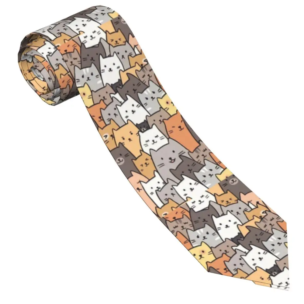 Funny Cats Collage Necktie Unisex Polyester 8 cm Animal Cats Lover Neck Tie for Men Slim Wide Suits Accessories Wedding