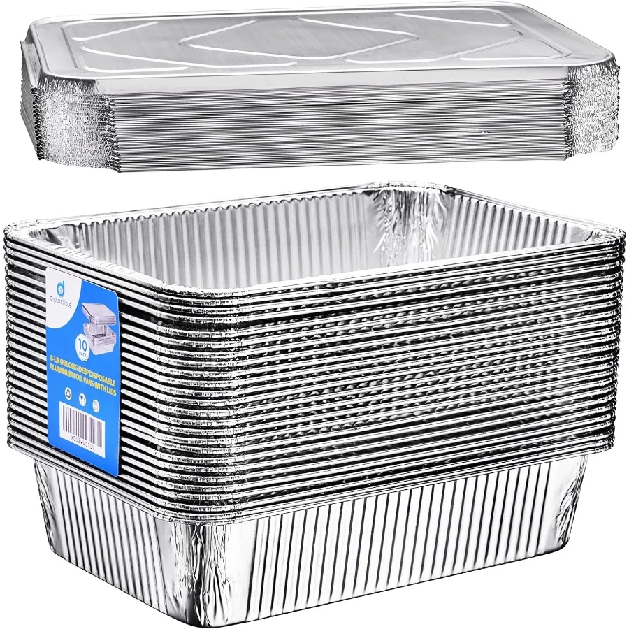 

Удлиненные одноразовые алюминиевые сковороды с крышками, 50 упаковок, сковорода 11x7x3 в 8 фунтов с крышками из фольги, идеально подходит для выпечки, приготовления пищи и хранения