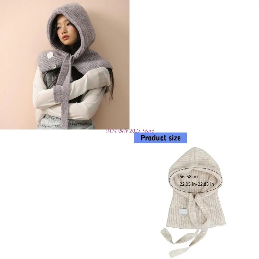 49me-ニットバラクラバ帽子韓国デザイン調節可能なネクタイスカーフ帽子耳カバー付き女性ティーン冬のファッションアクセサリー