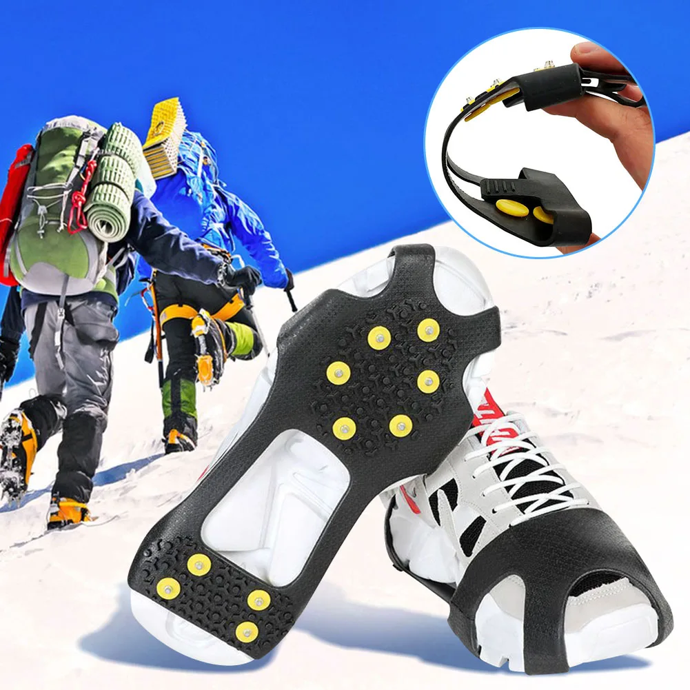 10 Studs Snow Ice Claw Anti-Skid Snow Ice Thermo Plastic Elastomer Climbing Shoes Spikes Grips Cleats Over Shoes Covers Crampons