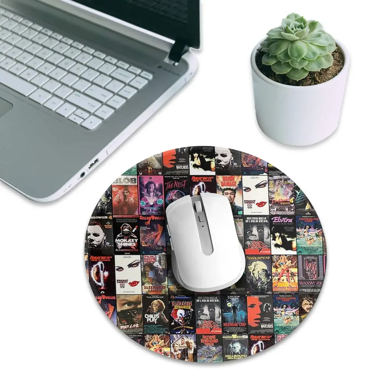 RETRO HORROR VHS ARTWORK - 1988 Round Mouse Pad Computer Keyboard Mouse Mat Gamer Laptop Desk Mat Office Accessories Table Mats