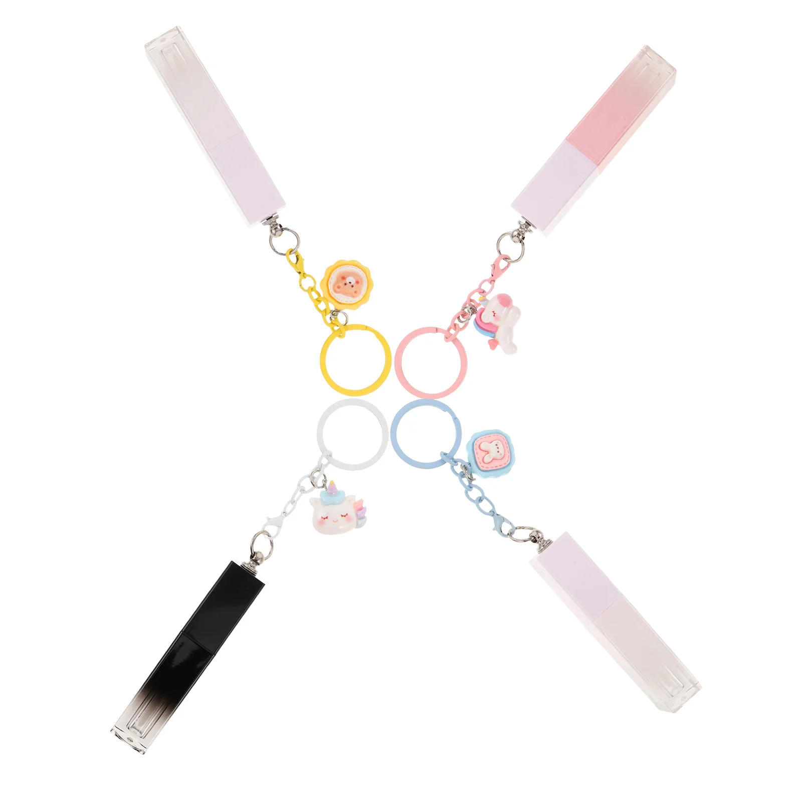 

4Pcs Empty Gradient Lip Gloss Tubes Refillable 3Ml Portable Lip Balm Containers Cartoon Keychain DIY Makeup Lipstick Supplies