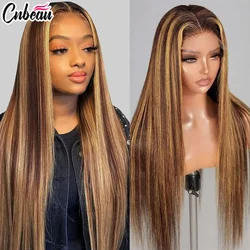 Highligh 13x4 Hd Straight Lace Frontal Wig For Black Women Straight Human Hair Ombre P4/27 Piano Highlight Color Pre Plucked