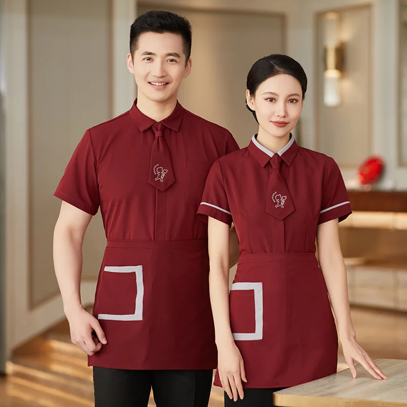 Uniforme de trabajo de camarero de restaurante, manga corta, Hotel, restaurante, tienda de té de la leche, Catering, cafetería, pastel, tienda de postres, ropa de mujer