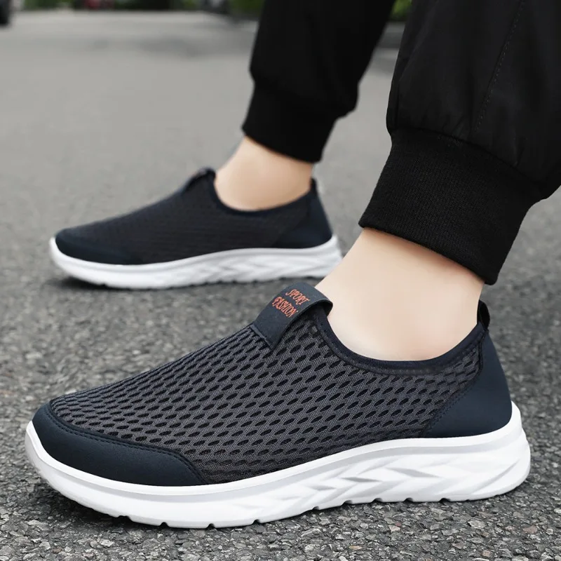 

Men Sports Shoes 2024 Summer Mesh Perforated Breathable Comfort Flat Bottom Soft Sole Non Slip Casual Shoes Sneakers Zapatillas