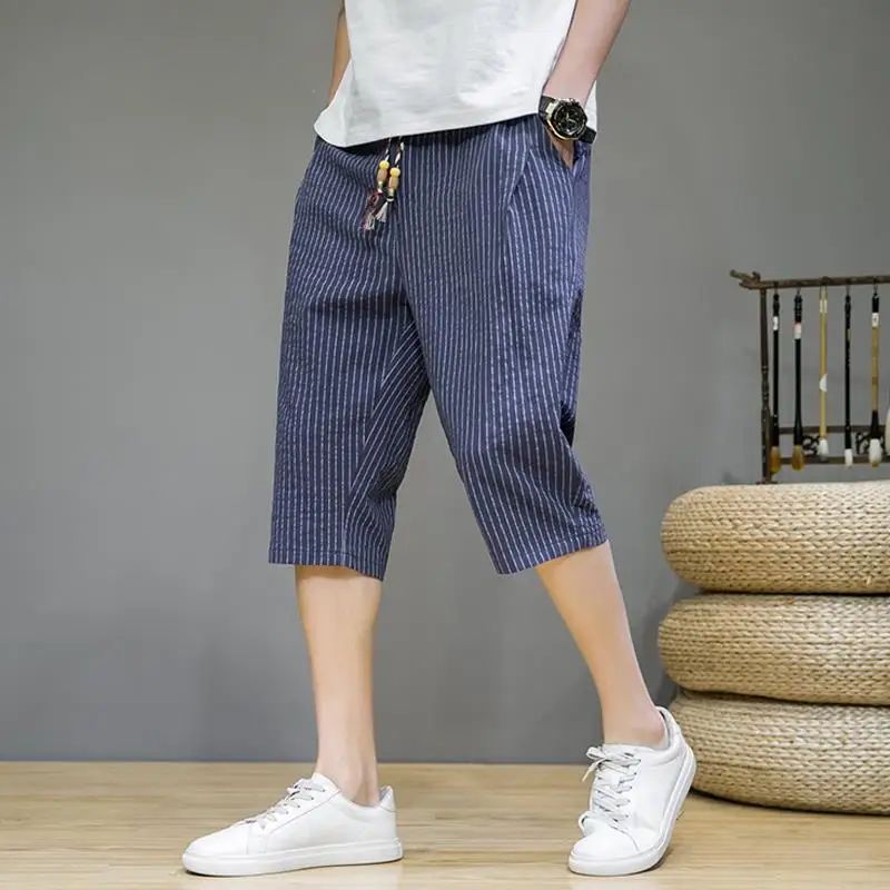 Men's Summer Lightweight Stripe Casual Shorts Straight Leg Pants Youth Loose Fit Trendy Sport Pants Comfort Breathable Stylish