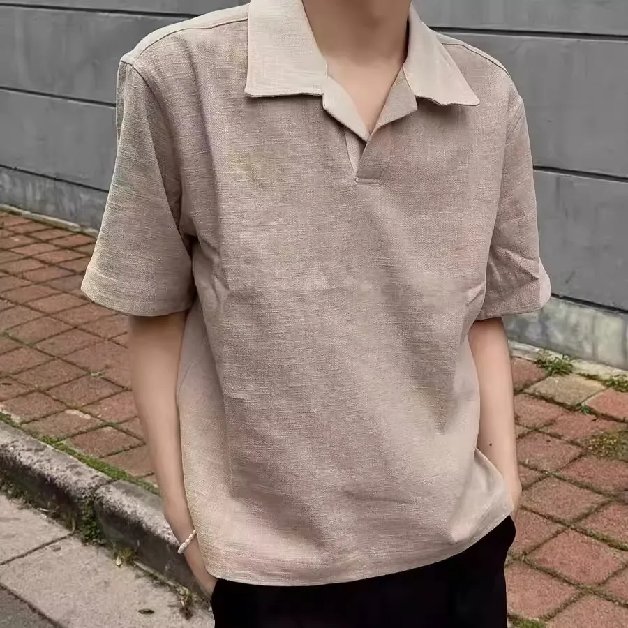 

Summer Large Size 300 Pounds Retro Color Block Short Sleeve American Style Shirt Cotton Linen Men's T-Shirt CleanFit