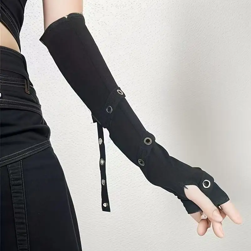 1 paar Y2K gepersonaliseerde gesp punkstijl vingerloze handschoen voor dames, Luo hiphopstijl podiumprestaties streetdance mouwen