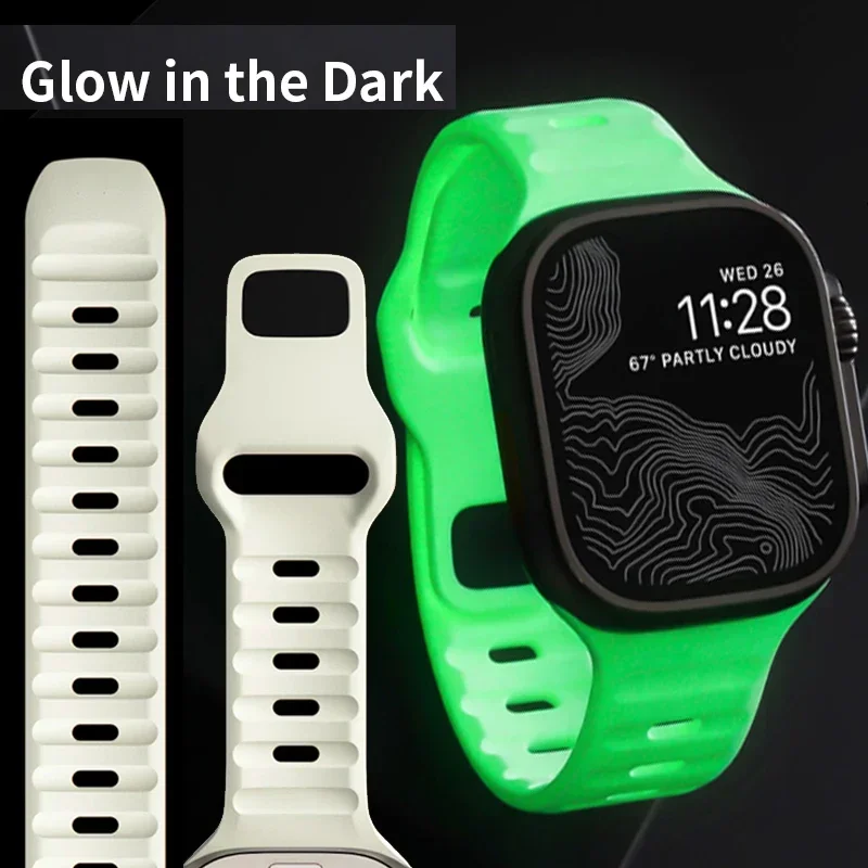 Correa de silicona suave para Apple Watch 8, 7, 3, 5, 6, SE, 4, Ultra 2, 45mm, 41mm, 44mm, 40mm, 42mm, 38, pulsera luminosa