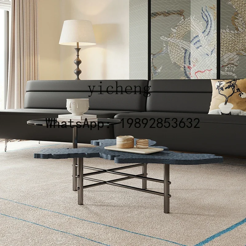 X1   art retro original high and low combination coffee table special-shaped living room home glass stainless steel