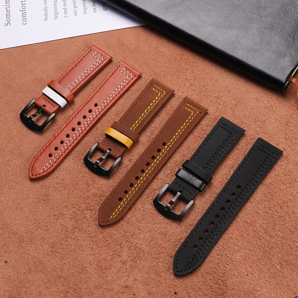 20mm 22mm Leather band for Samsung Galaxy watch 4 5 6/classic/Active 2 46 42 40 44mm for vintage bracelet Amazfit GTS 2/3 strap