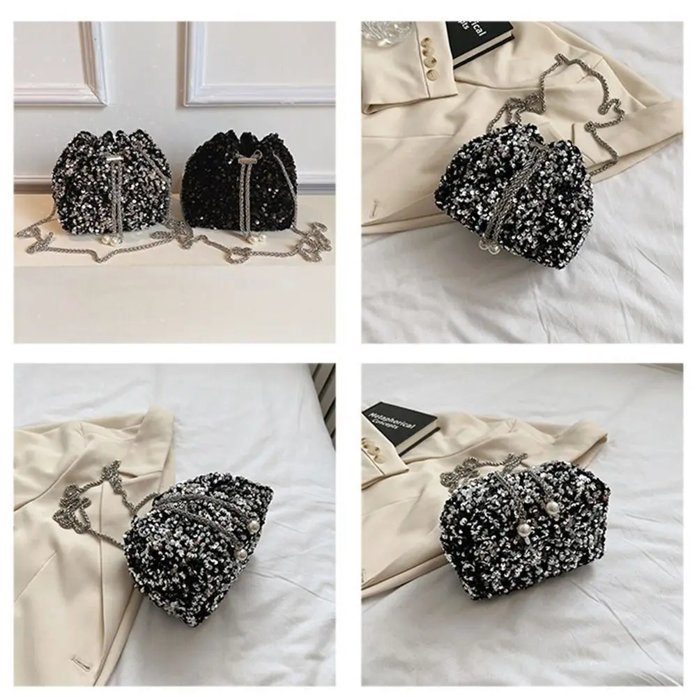 Chain Sequin Shoulder Bag Evening Banquet Bag Tassel Crossbody Bag Fashion Bucket Bag Gift