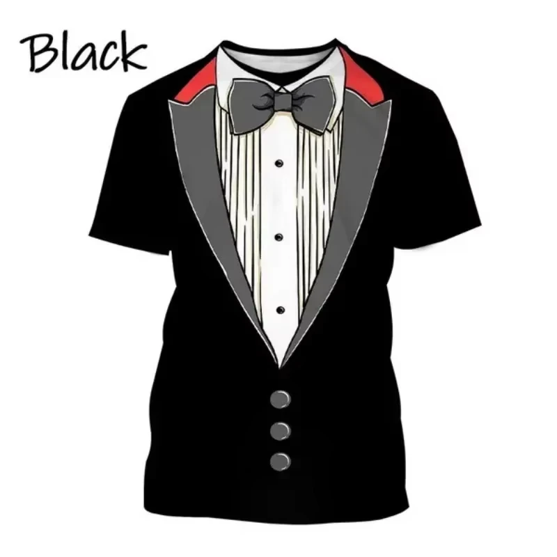 Funny Personality Tuxedo Retro Tie Suit Graphic T Shirts For Men Fashion Fake Suit Short Sleeve Casual Party Tees Top Streetwear