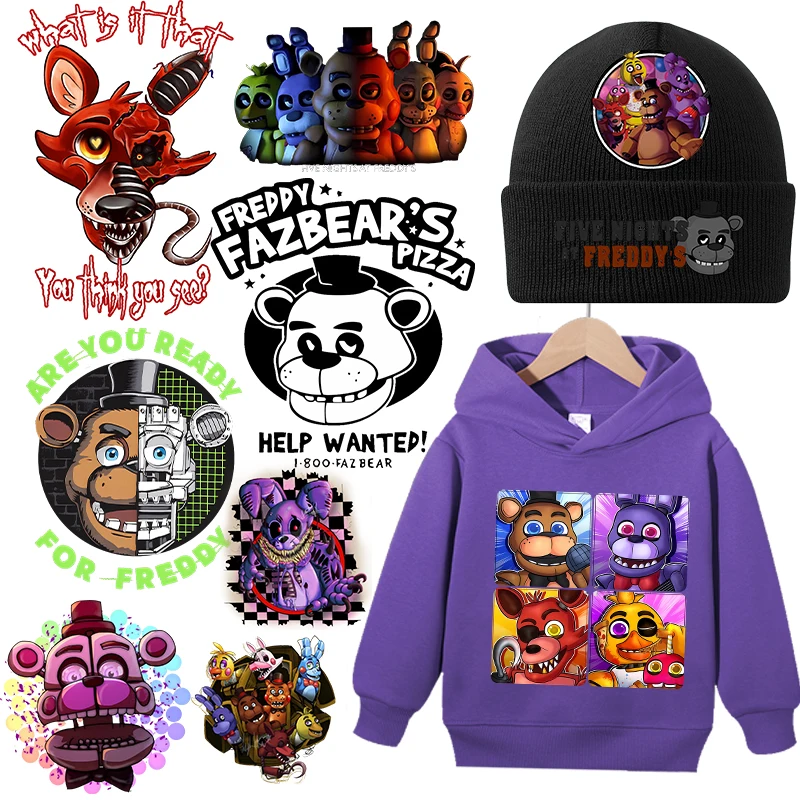 Five Nights At Freddys Iron on Heat Transfer Stickers Anime FNAF DIY T-Shirts Thermal Stickers Game Adult Kids Patches Clothing