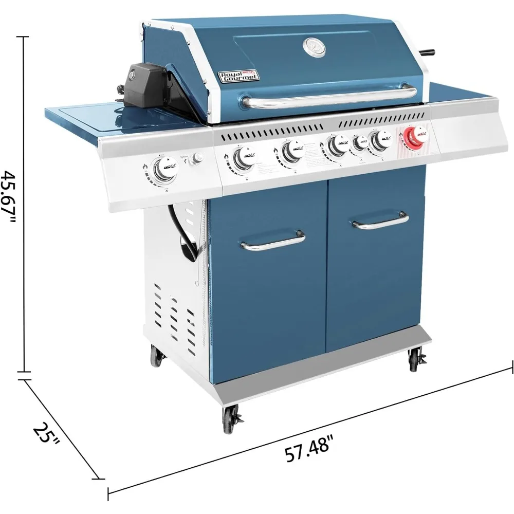 GA5403B 5-Burner BBQ kabinet gaya Gas propana Grill dengan Rotisserie Kit, Sear Burner, belakang Burner dan sisi Burner