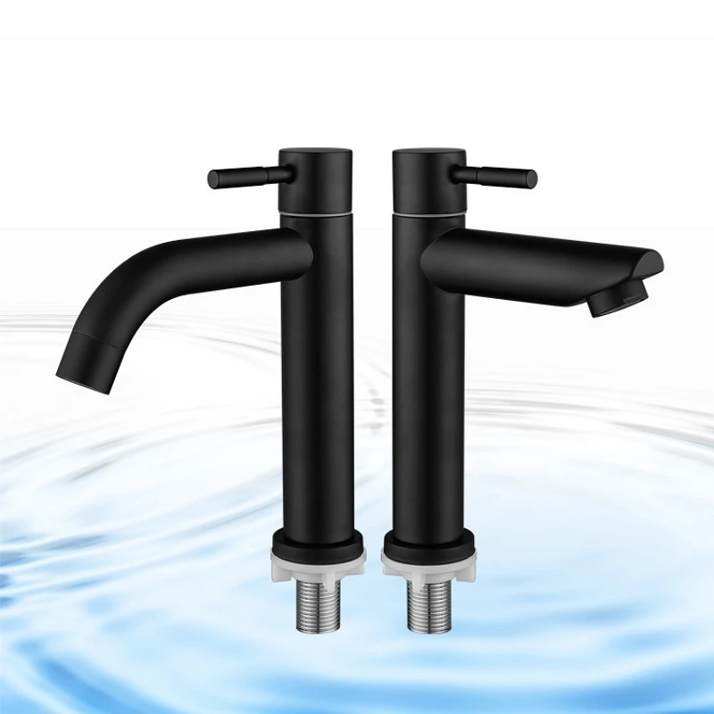 Bathroom Basin Faucet Matte Black Modern 304 Stainless Steel Waterfall Tall Sink Lavatory Vessel Tap Single Lever Cold Water Tap