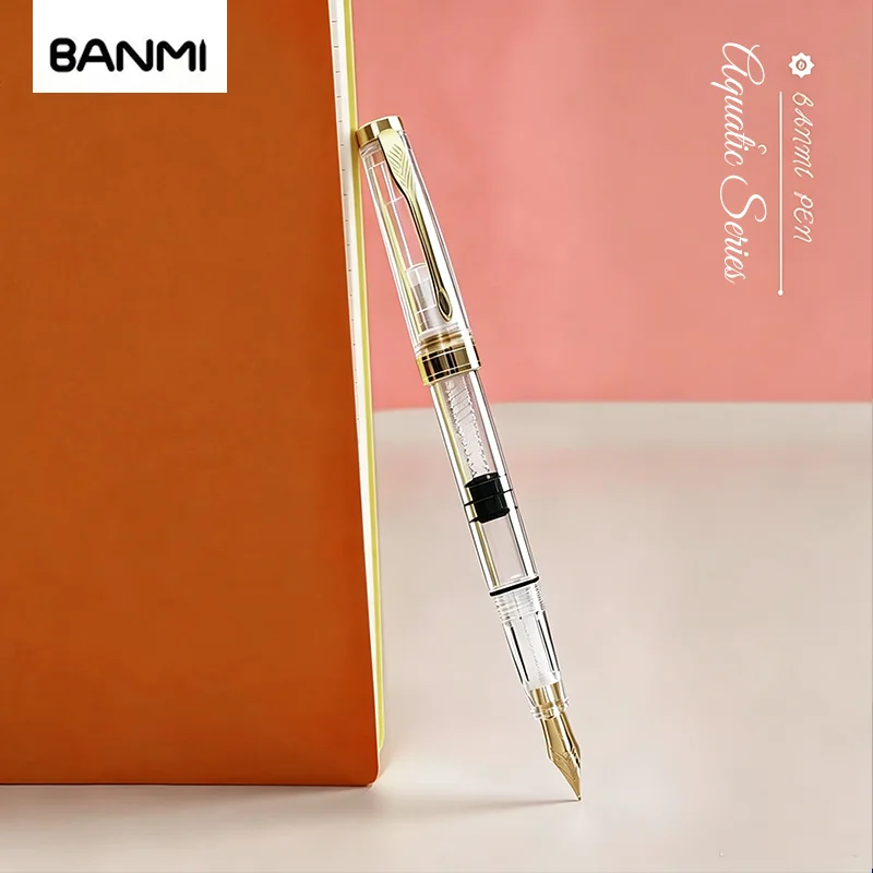 BANMI Transparent Fountain Pen Non-Blocking Compatible with Color Gold Shimmer Ink, Smooth Writing for Painting & Calligraphy