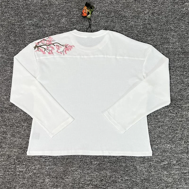 

High Quality Waffle Long Sleeve Embroidery Sakura Derschutze Blossom T Shirt Men Women Casual Loose Breathable T-shirt Clothes