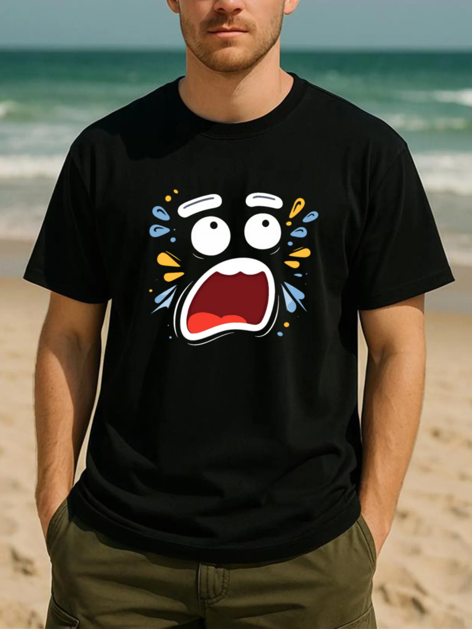 Patterned Expression, Fun Style for Social Anxiety. Perfect for Any Season, Made of Pure, Lightweight Round-Neck Short-Sleeve Top, Easy And Trendy Men'S Apparel