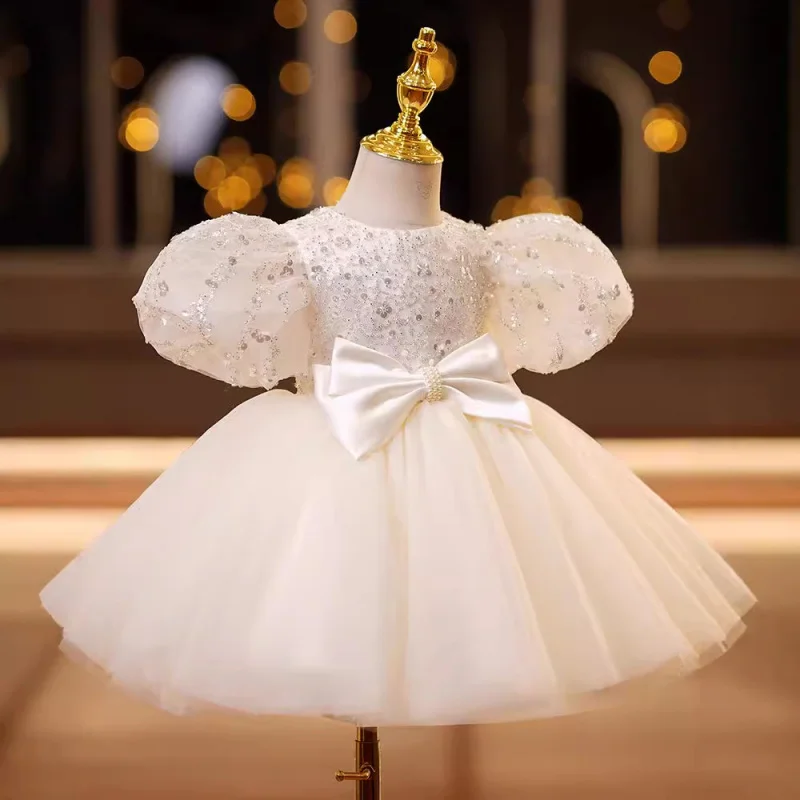 

Princess Baby One-Year-Old Gown Flower Little Girl Wedding Dress Children's Host Piano Performance Puffy Dres