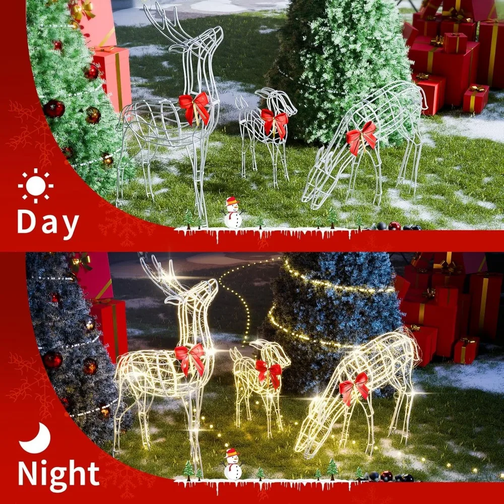 2024 Upgraded Large Christmas Decorations Outdoor Yard, Set of 3 Light Up Reindeer Christmas Decoration, Xmas Decorations Cleara