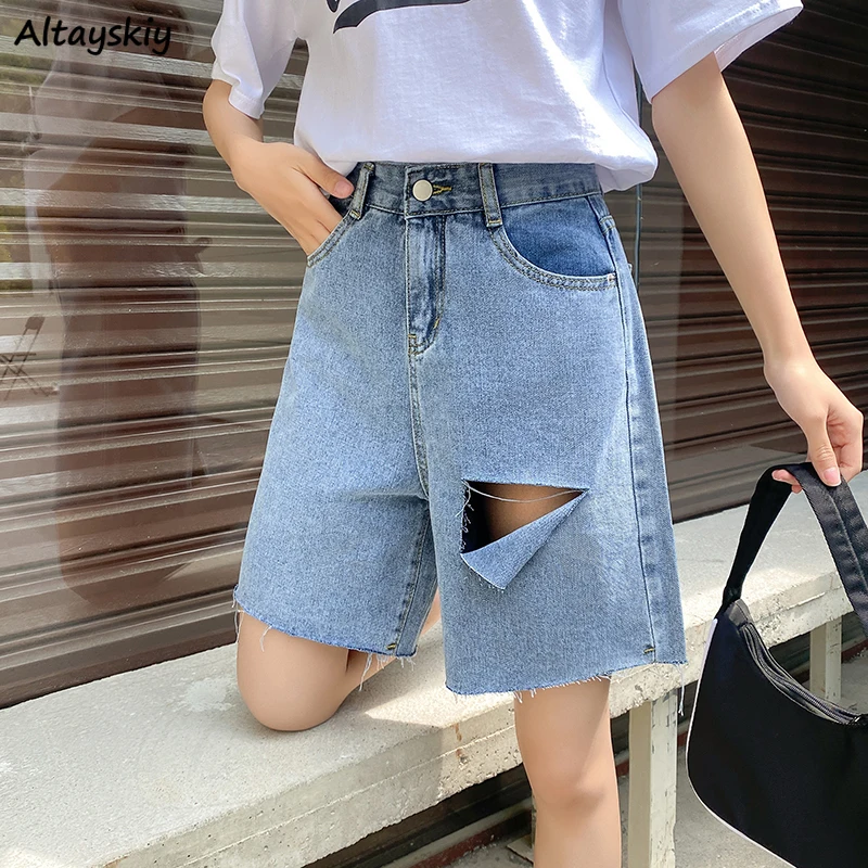 

Jeans Woman Casual Solid Hole Students Button Pockets Korean Streetwear All-match Simple Harajuku Daily Retro High Waist Loose