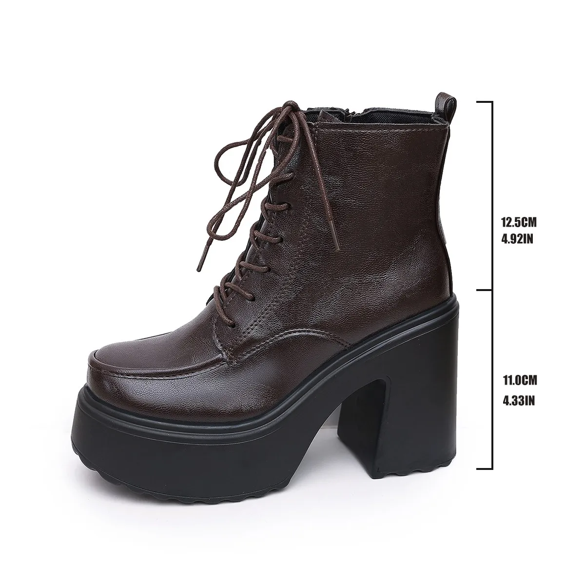 Lace-up Slim Thick-soled Ankle Boots 2026 New Autumn and Winter Boots, Petite High Heels with Chunky Heels