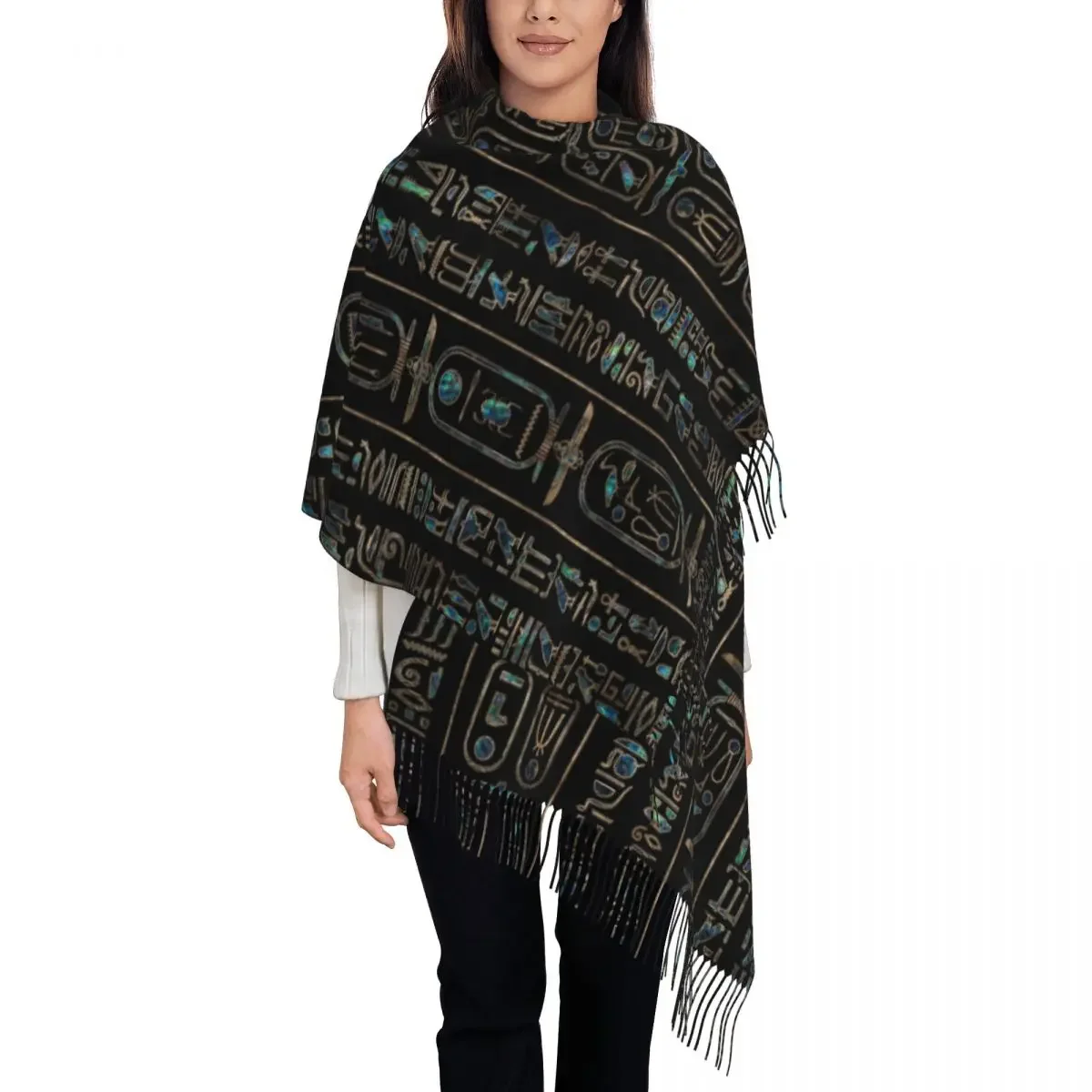 Egyptian Hieroglyphs Shawl Wraps for Women Winter Warm Large Long Scarf Ancient Egypt Pashminas Shawl Scarves