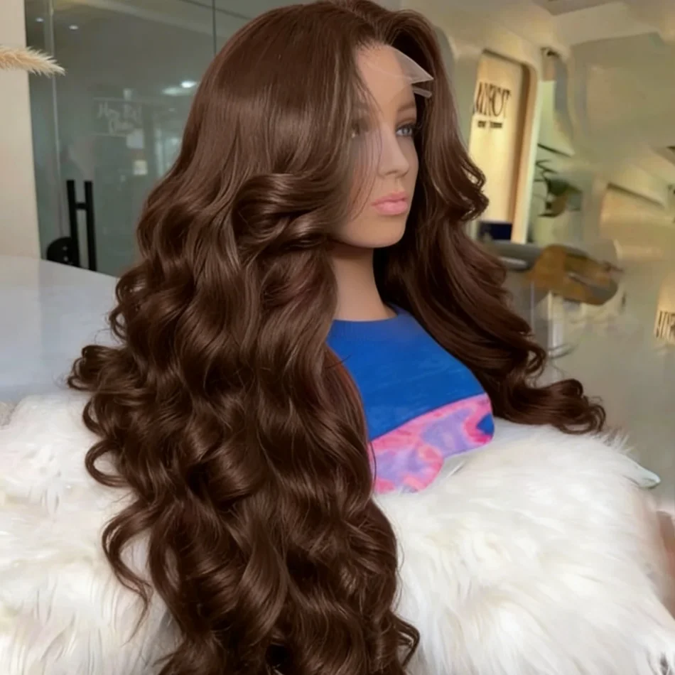 

Шоколадно-коричневый парик из натуральных волос с волнистой текстурой, 13x4 HD кружевной фронтальный парик, 100% натуральные человеческие волосы, плотность 180%, окрашенный, предварительно прорезанный, бразильский парик