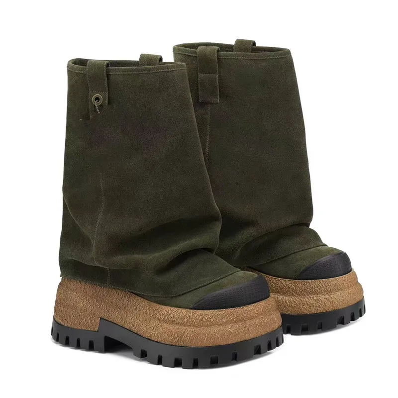 

2025 Women Ankle Boots for Woman's Round Toe Thick Bottom Mid-Calf Autumn Winter Shoes Mujer Height Increasing Platform Boots