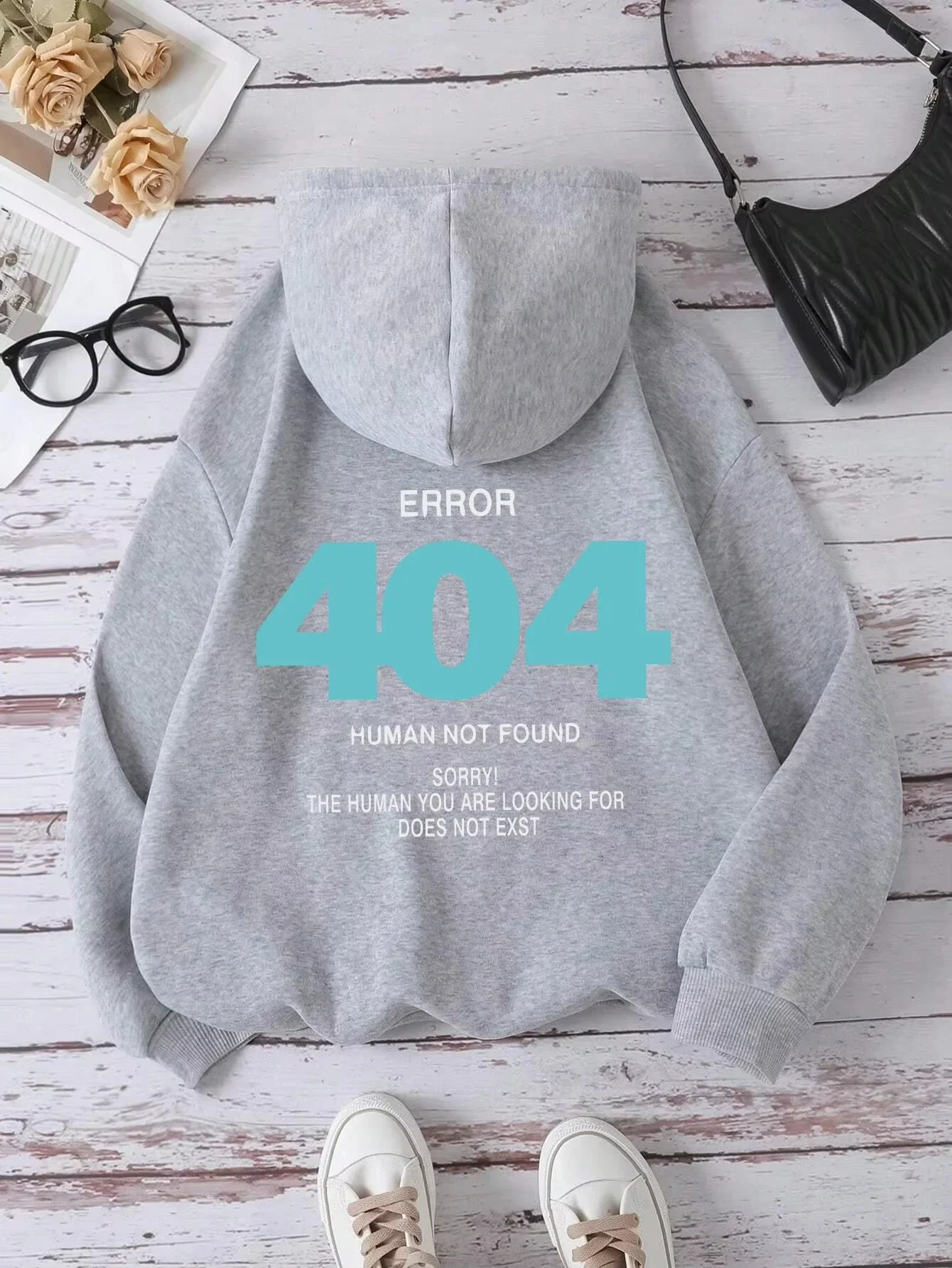 Error 404 Not Found Graphic Hoodie Unisex Funny Letter Print Pullover Men Women Casual Streetwear Back Print Hooded Sweatshirt