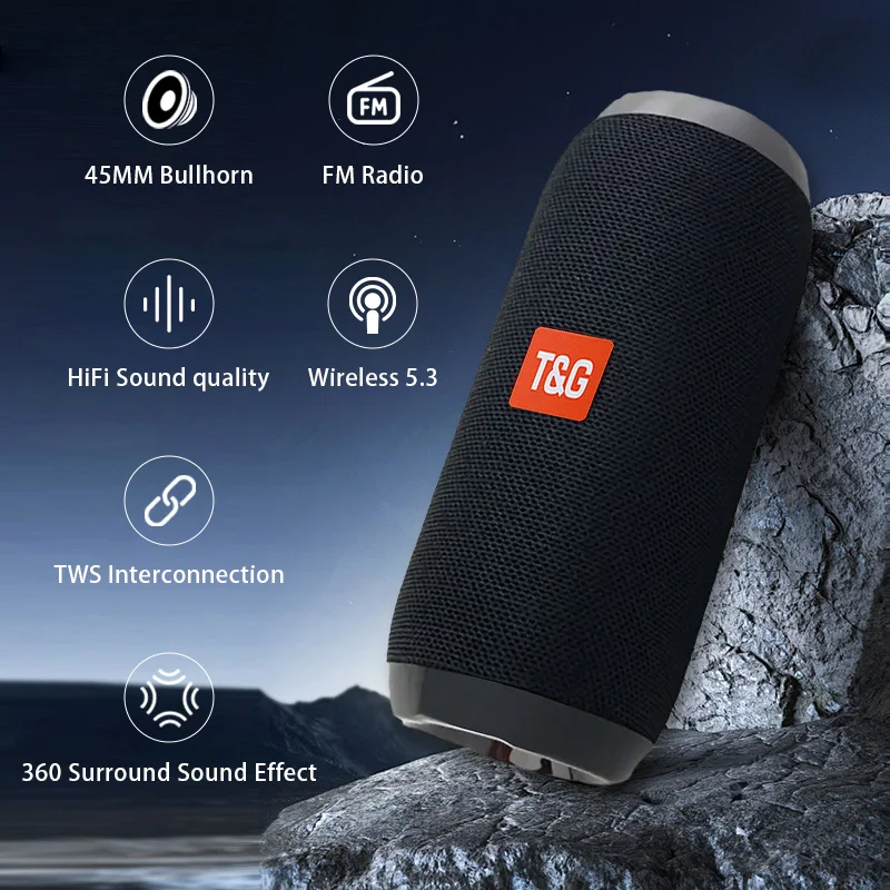 TG117 BT Speaker 1200mAh Outdoor Portable Wireless Column Loudspeaker Box Support TF Card FM Radio Aux view 2