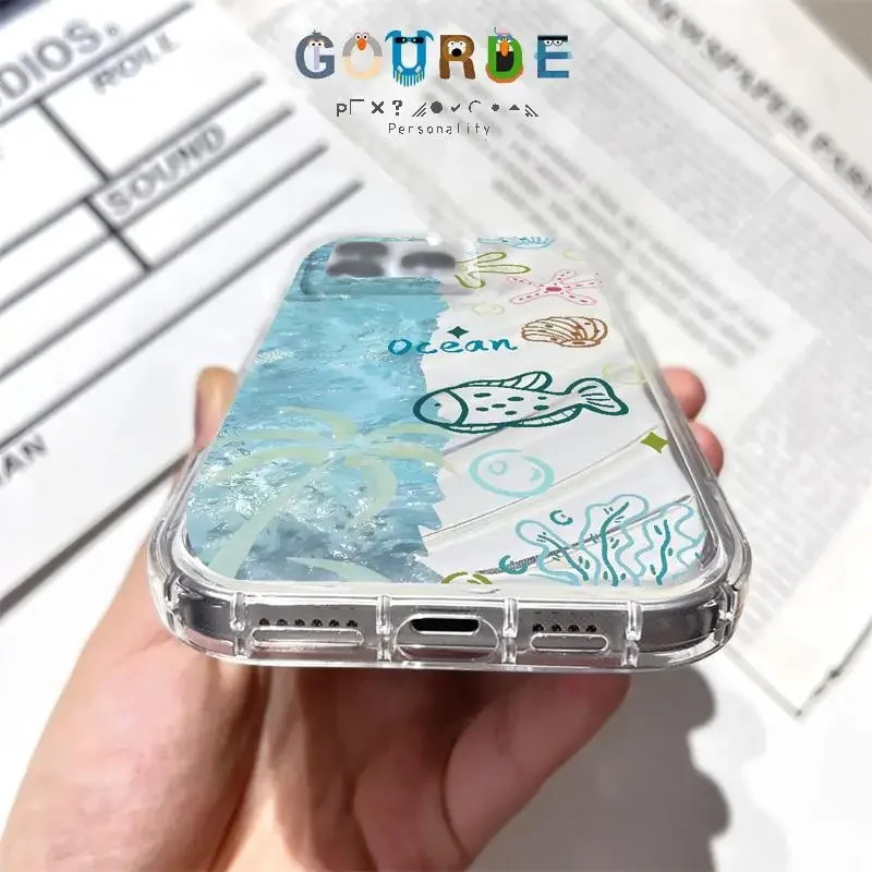 Gourde مضحك الكرتون المحيط الأسماك القط أنماط واضح جراب هاتف آيفون 16 15 14 12 13 11 برو ماكس 7 8 زائد ايفون X Xs Xr Xs ماكس