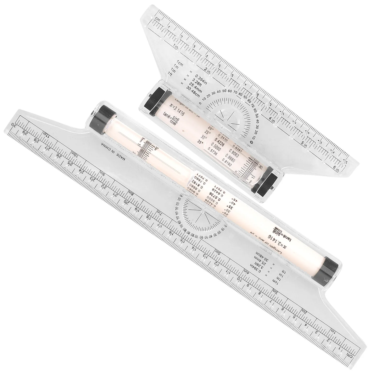2Pcs Drawing Ruler Plastic Multi-Function Engineers Tool Lightweight Transparent for Accurate Measuring Design Use