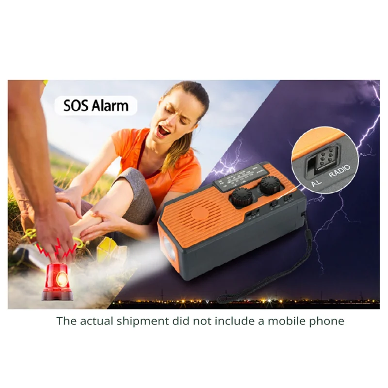 ABSQ-5000Mah راديو الطاقة الشمسية في حالات الطوارئ USB شحن كرنك اليد دينامو مصباح يدوي FM AM WB NOAA راديو الطقس قوة البنك