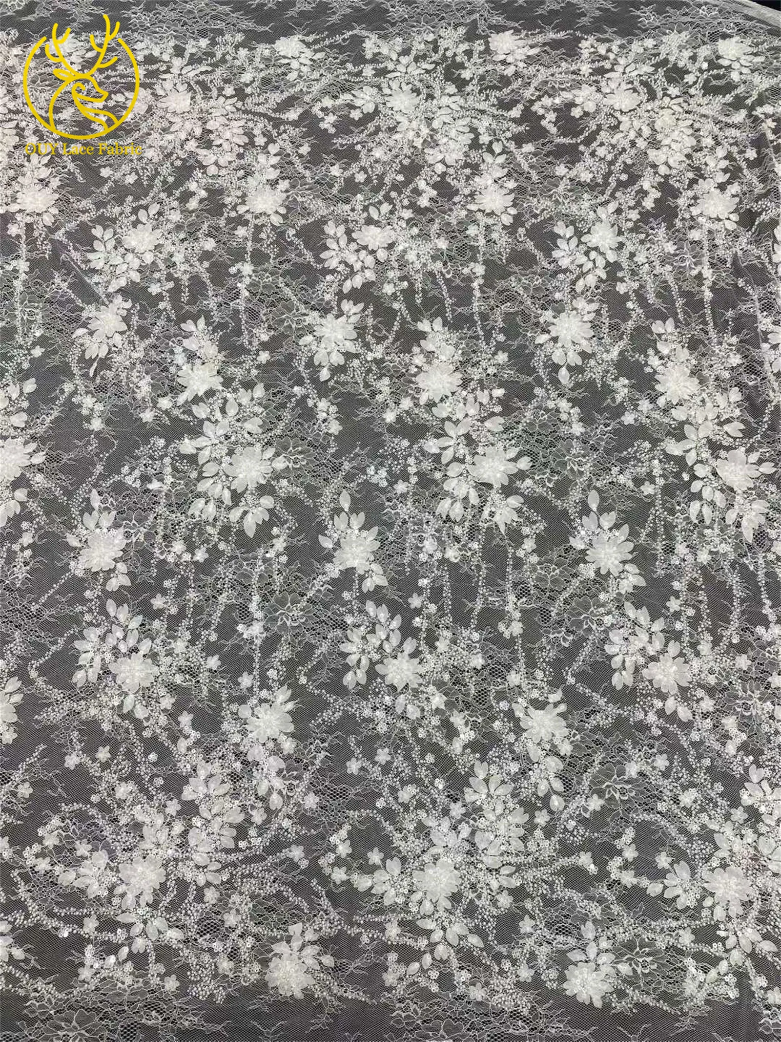 Afrikanischer nigerianischer Bräutigam-Perlen-Spitzenstoff 2026, französisches Netz, 3D-Applikation, Pailletten-Spitzenstoff für Party, Hochzeit, Kleid, Nähen, 5 Yards – Detail 11