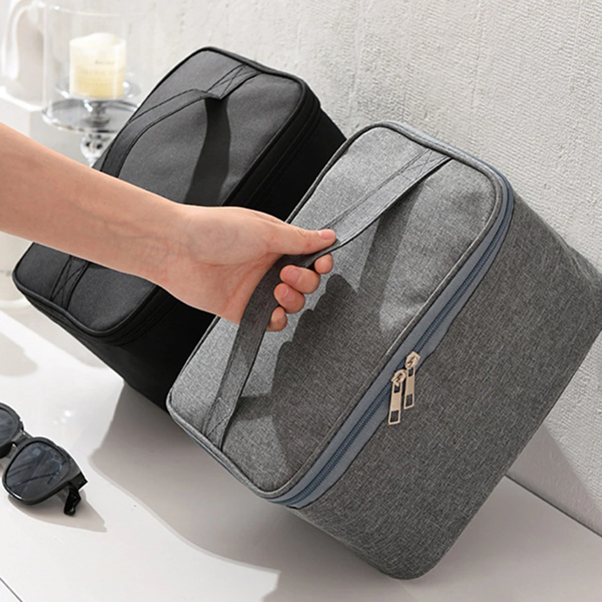 1pc Business Trip Men's Toiletry Bag Double Layer Large Capacity Cosmetic Bag Oxford Cloth Storage Bag Portable Handbag Wash Bag