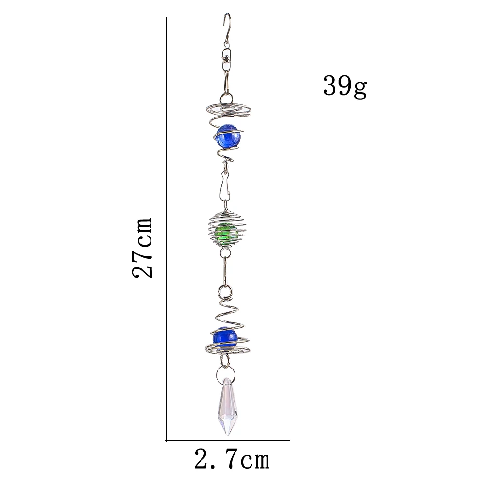 D2 Gazing Ball Stainless Steel Spiral Tail Hanging Wind Spinner Stabilizer Suncatcher Rainbow Maker Stress Wind Ball Home Decor