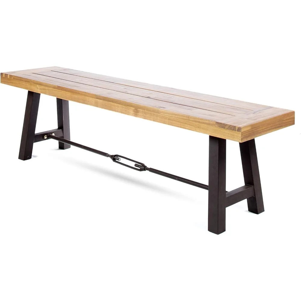 

Catriona Outdoor Acacia Wood Bench with Metal Accents, Teak Finish / Rustic Metal 14. 50 x 63 x 17. 75 inches