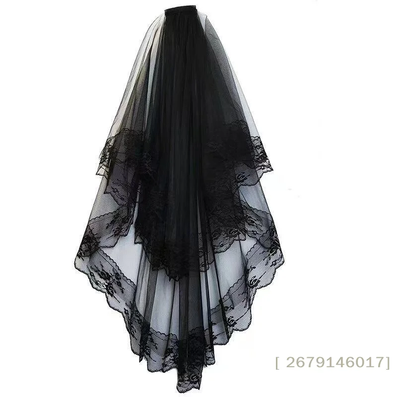 【YY26】Two Layers Lace Bridal Veil Black Wedding Veils With Comb Short Bridal Veils Cosplay Costume Hair Accessories